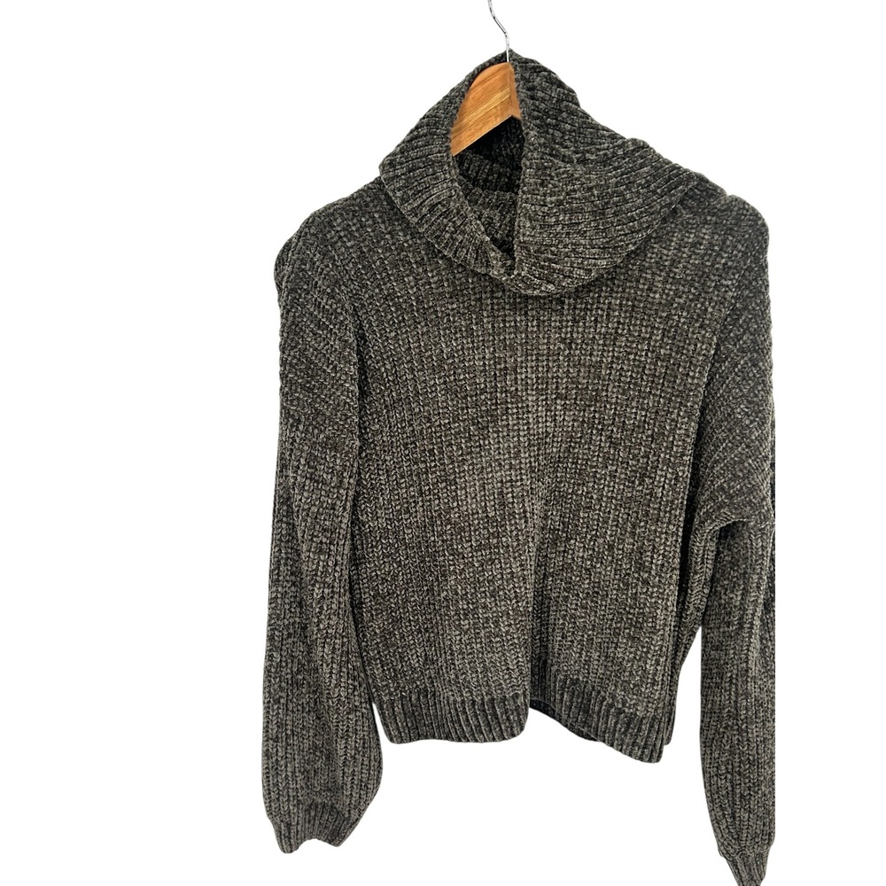 Pink‎ Rose Chenille Turtleneck Sweater Gray Knit Pullover Large